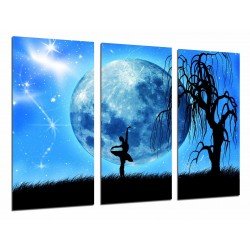 MULTI Wood Printings, Picture Wall Hanging, Landscape Full Moon, Silhouette of Woman Dancer