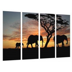 MULTI Wood Printings, Picture Wall Hanging, Landscape Sunset Nature Africana, Elefants Animal