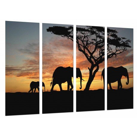 MULTI Wood Printings, Picture Wall Hanging, Landscape Sunset Nature Africana, Elefants Animal