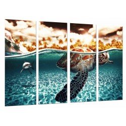 MULTI Wood Printings, Picture Wall Hanging, Animal Turtle and Tiburon in the Sea, Ocean