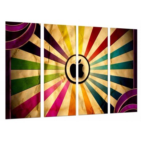 Cuadro Moderno Fotografico base madera, Logo Apple Vintage, Colores, Arcoiris, Tecnologia
