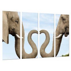 MULTI Wood Printings, Picture Wall Hanging, Original Animal, Couple Elefants, Heart Trompas