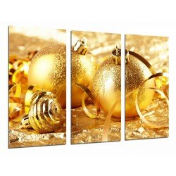 Cuadro Moderno Fotografico base madera, Decoracion Navidad Dorada, bolas Arbol