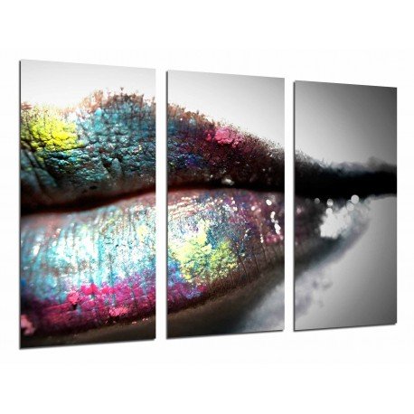 Cuadro Moderno Fotografico base madera, Labios Mujer Toque de Colores