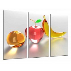 Cuadro Moderno Fotografico base madera, Composicion Frutas Platano, Manzana, Naranja cristal