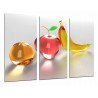 Cuadro Moderno Fotografico base madera, Composicion Frutas Platano, Manzana, Naranja cristal