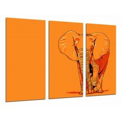 Cuadro Moderno Fotografico base madera, Animal Salvaje Naturaleza Elefante, Fondo Naranja