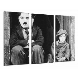 Cuadro Moderno Fotografico base madera, Cine Mudo Antiguo Blanco y Negro, Chaplin
