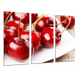 Cuadro Moderno Fotografico base madera, Fruteria, Frutas en Plato, Cerezas Rojas