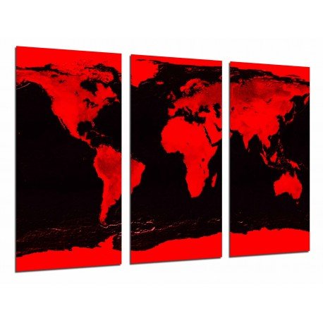 Cuadro Moderno Fotografico base madera, Mapa Mundi Rojo y Negro, Mundo, Ciudades y Paises