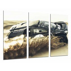 Cuadro Moderno Fotografico base madera, Coche Peugeot Carreras Rally Sobre Duna en el Desierto