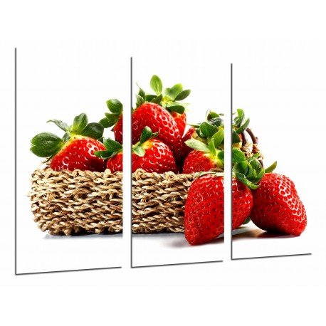 Cuadro Moderno Fotografico base madera, Cocina, Comestibles Fruteria, Frutas Fresas Sobre Blanco
