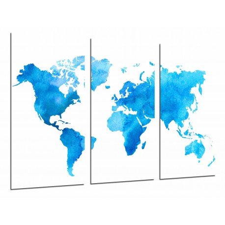 Cuadro Moderno Fotografico base madera, Mapa Mundi Azul y Blanco, Mundo Ciudades y Paises