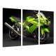 Cuadro Moderno Fotografico base madera, Moto Kawasaki Verde, Carretera, Motorista