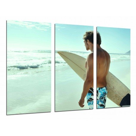 Cuadro Moderno Fotografico base madera, Hombre en el Mar, Tabla de Surf, Deporte