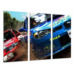 Cuadro Moderno Fotografico base madera, Deporte Competicion Rally Subaru, Coches Rojo y Azul