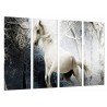 Cuadro Moderno Fotografico base madera, Naturaleza Bosque Nevado, Dia Noche, Caballo Blanco