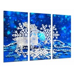 Cuadro Moderno Fotografico base madera, Navidena, Reno de Cristal Navidad y Copos nieve, Azul