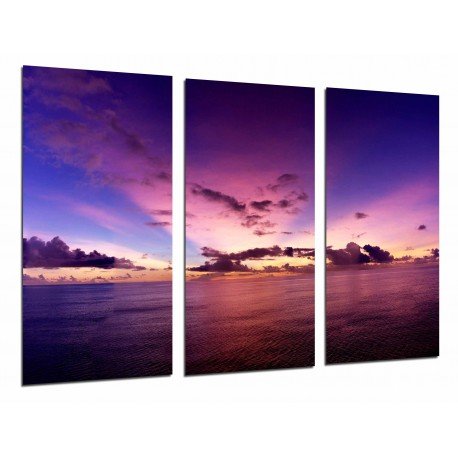 Cuadro Moderno Fotografico base madera, Paisaje Atardecer Oceano, Mar y Cielo tonos Morados