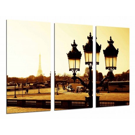 Cuadro Moderno Fotografico base madera, Paisaje Sepia ciudad Paris, Torre Eiffel, Farola Francesa