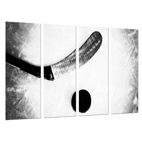 Cuadro Moderno Fotografico base madera,Deporte Hockey, Palo Sobre Hielo, Blanco y Negro