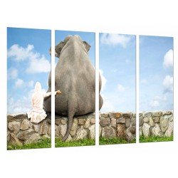 Cuadro Moderno Fotografico base madera, Decoracion Infantil Nina Animal Elefante, Amistad Cielo