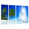Cuadro Moderno Fotografico base madera, Playa Mar Paradisiaca Azul Velero en Agua, Isla Palmera