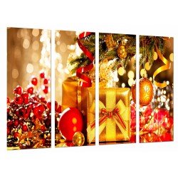 Cuadro Moderno Fotografico base madera, Navidad, Adornos Navidenos Arbol con Regalos, Colores