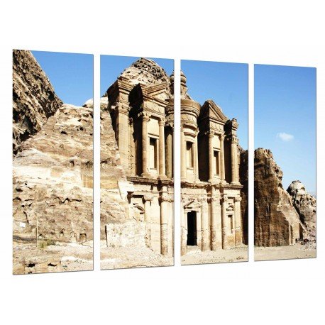 Cuadro Moderno Fotografico base madera, Paisaje Desierto Ciudad Petra, Maravilla Mundo, Dia Azul