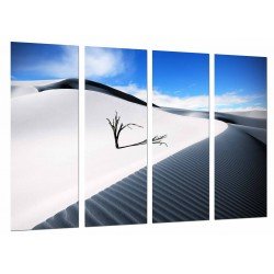 Cuadro Moderno Fotografico base madera, Desierto Arena Blanca Cielo Azul, Arbol Duna Minimalista