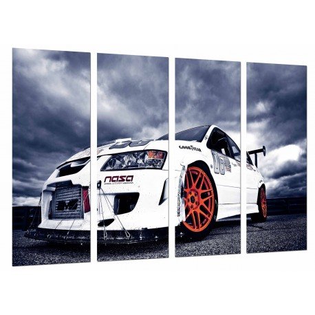 Cuadro Moderno Fotografico Base Madera Competicion Deporte Coche Rally Blanco Cielo Nubes