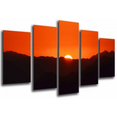 Cuadro Moderno Fotografico base madera, Naturaleza Horizonte, Puesta sol, Atardecer Naranja