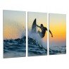 Cuadro Moderno Fotografico de madera, Deporte, Surf, ola, puesta de sol, silueta chico