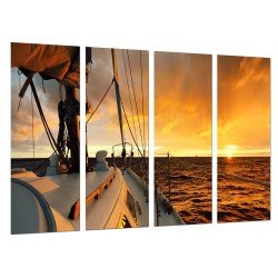 Cuadro Moderno Fotografico de madera, Deporte, Barco velero, Puesta de sol