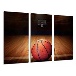 Cuadro Moderno Fotografico de madera, Deporte, Baloncesto, cancha, balón, canasta