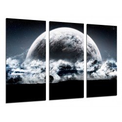 Cuadro Moderno Fotografico de madera, Paisaje, Luna llena, Blanco y negro, nubes