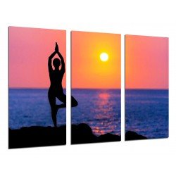 Cuadro Moderno Fotografico de madera, Deporte, Yoga, puesta de sol, Postura yoga, naturaleza