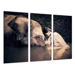 Cuadro Moderno Fotografico de madera, Paisaje, Yoga, conexión naturaleza, Animal, elefante, niña