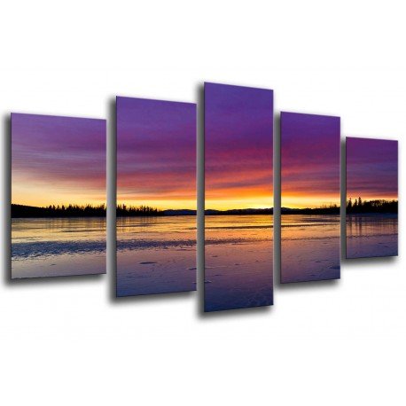 Cuadro Moderno Fotografico base madera, paisaje lago atardecer, puesta de sol