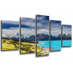 Cuadro Moderno Fotografico base madera, Paisaje Lago Nueva Zelanda, bosque y montes