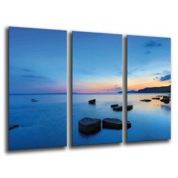 MULTI Wood Printings, Picture Wall Hanging, Landscape Lake Sunset, Stones in the Lago