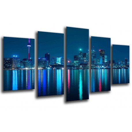 Cuadro Moderno Fotografico base madera, Ciudad Toronto de noche, Rascacielos