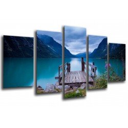MULTI Wood Printings, Picture Wall Hanging, Landscape Lake Norway, Atardecer