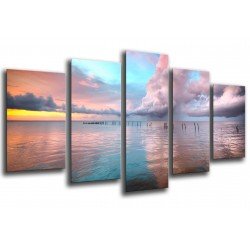 MULTI Wood Printings, Picture Wall Hanging, Sky Blue and Pink on the Mar