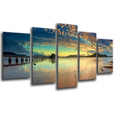 MULTI Wood Printings, Picture Wall Hanging, Landscape Lake Australia, Sunset, Puesta of Sun