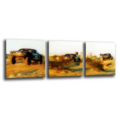 MULTI Wood Printings, Picture Wall Hanging, Paris Dakar, Race Cars in the Desierto