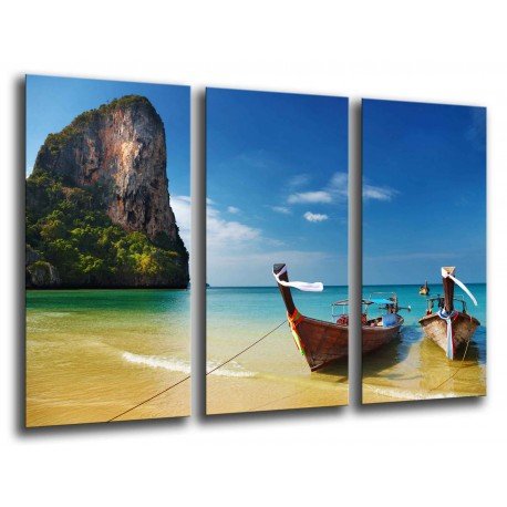 MULTI Wood Printings, Picture Wall Hanging, Boat in the Beach Tropical