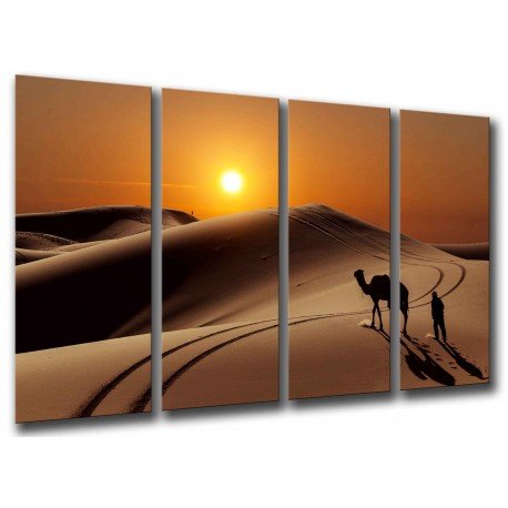 Cuadro Moderno Fotografico base madera, Atardecer en el Desierto, Dunas, Camellos