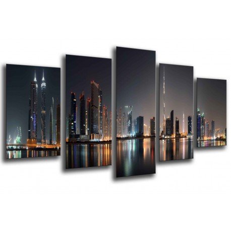 MULTI Wood Printings, Picture Wall Hanging, City of Dubai of Night, Rascacielos