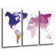 MULTI Wood Printings, Picture Wall Hanging, Map World  Purple and Blanco